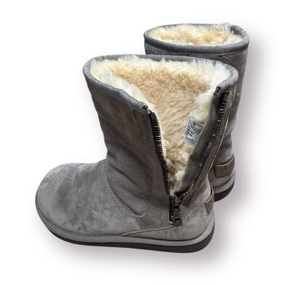 UGG Gray Leather Shearling Lined Zip Boots Women's 7 Mid Calf Boots Winter - Picture 6 of 9